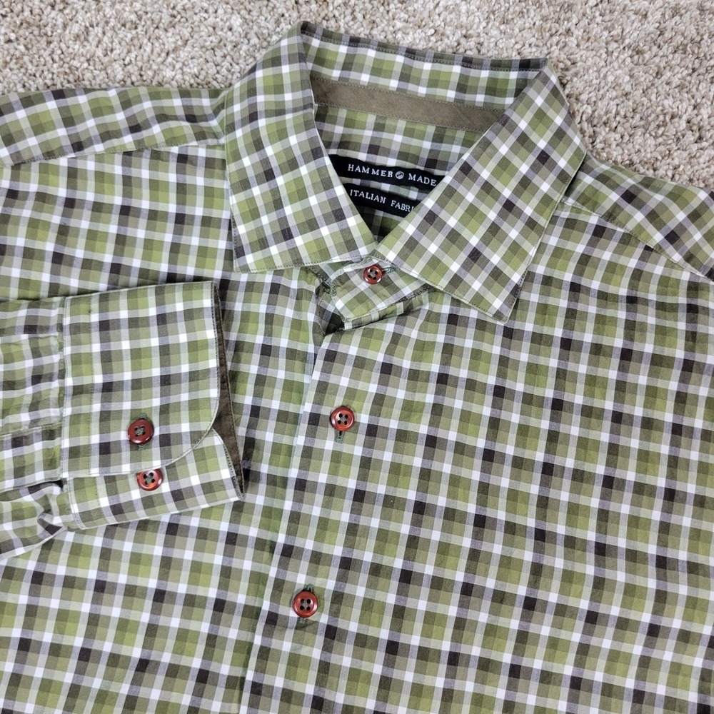 Hammer Made Mens 41/16 Brown Plaid Check Button Up Long Sleeve Italy Made